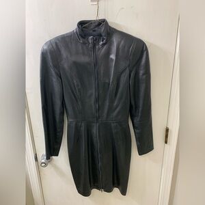 Vintage North Beach Leather Black Midi Zip-Front Dress Sz. S